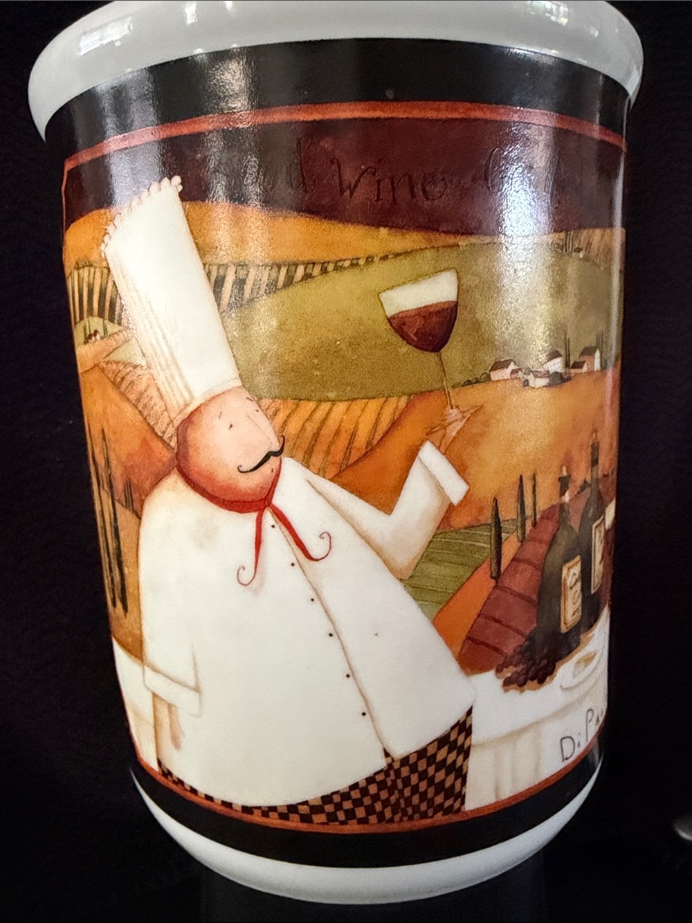 Cypress Home Decorative Chef Wine Scene Ceramic Utensil/Wine Crock - by DiPaolo